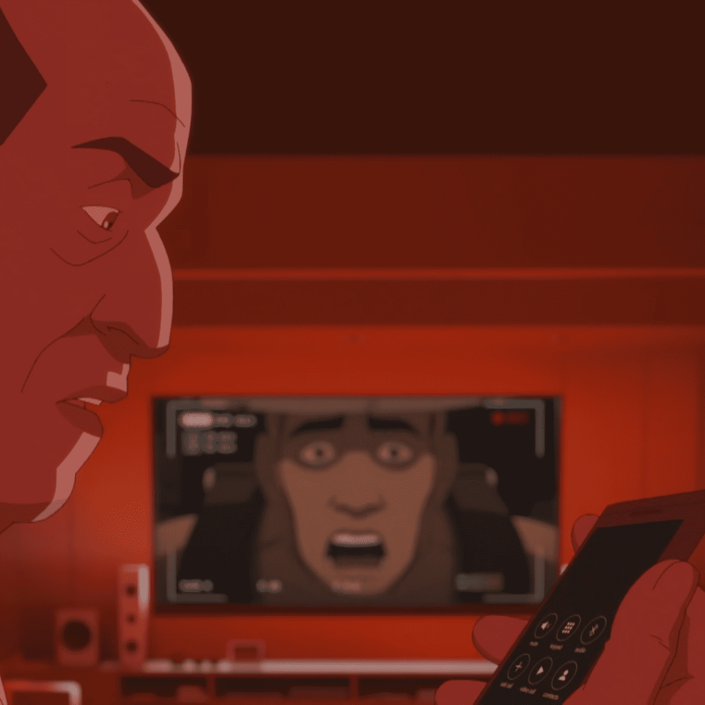 Sci-Fi Series Like Tomorrow & I: Pantheon: a person holding a phone in front of a television screen