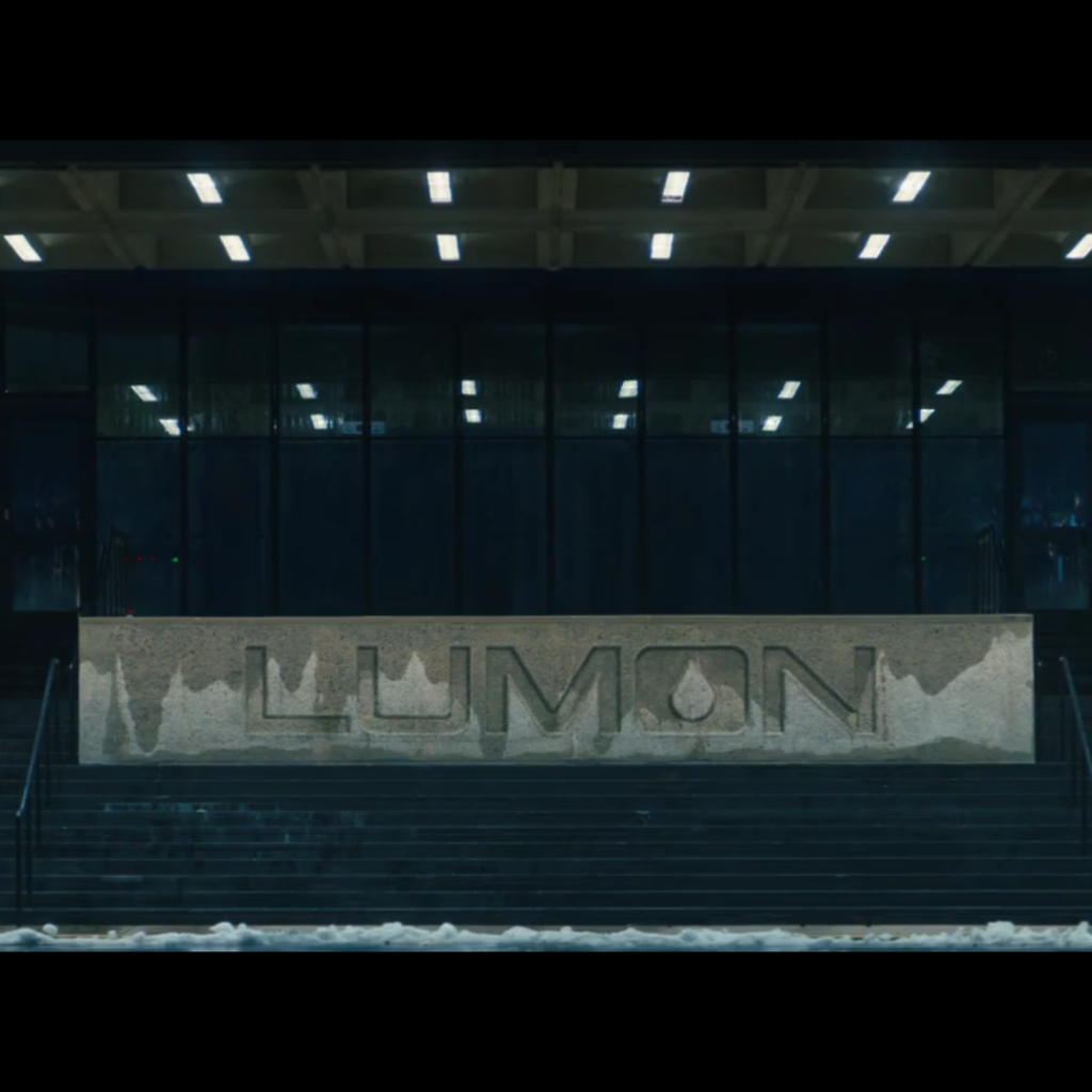 Severance Season 1 Ending Explained: a building with the word Lumon on it
