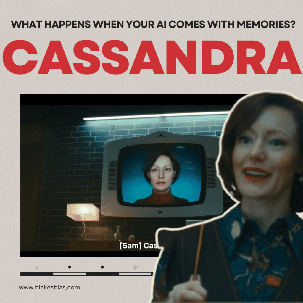 Cassandra Netflix Review: A person in a blue shirt and vest is smiling.