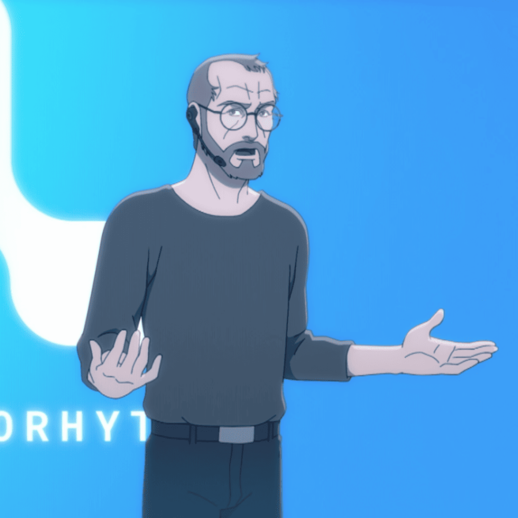 Pantheon (animated series): man giving a presentation in front a blue background