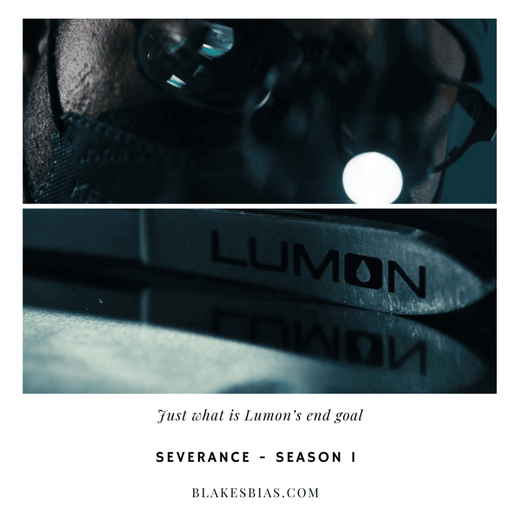 Best Severance Characters:  a grid image of a close up of a person wearing a mask and glasses and a scalpel