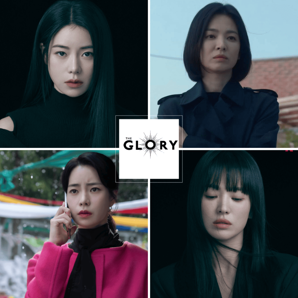 revenge k-dramas: a collage of stills of two women wearing black and pink