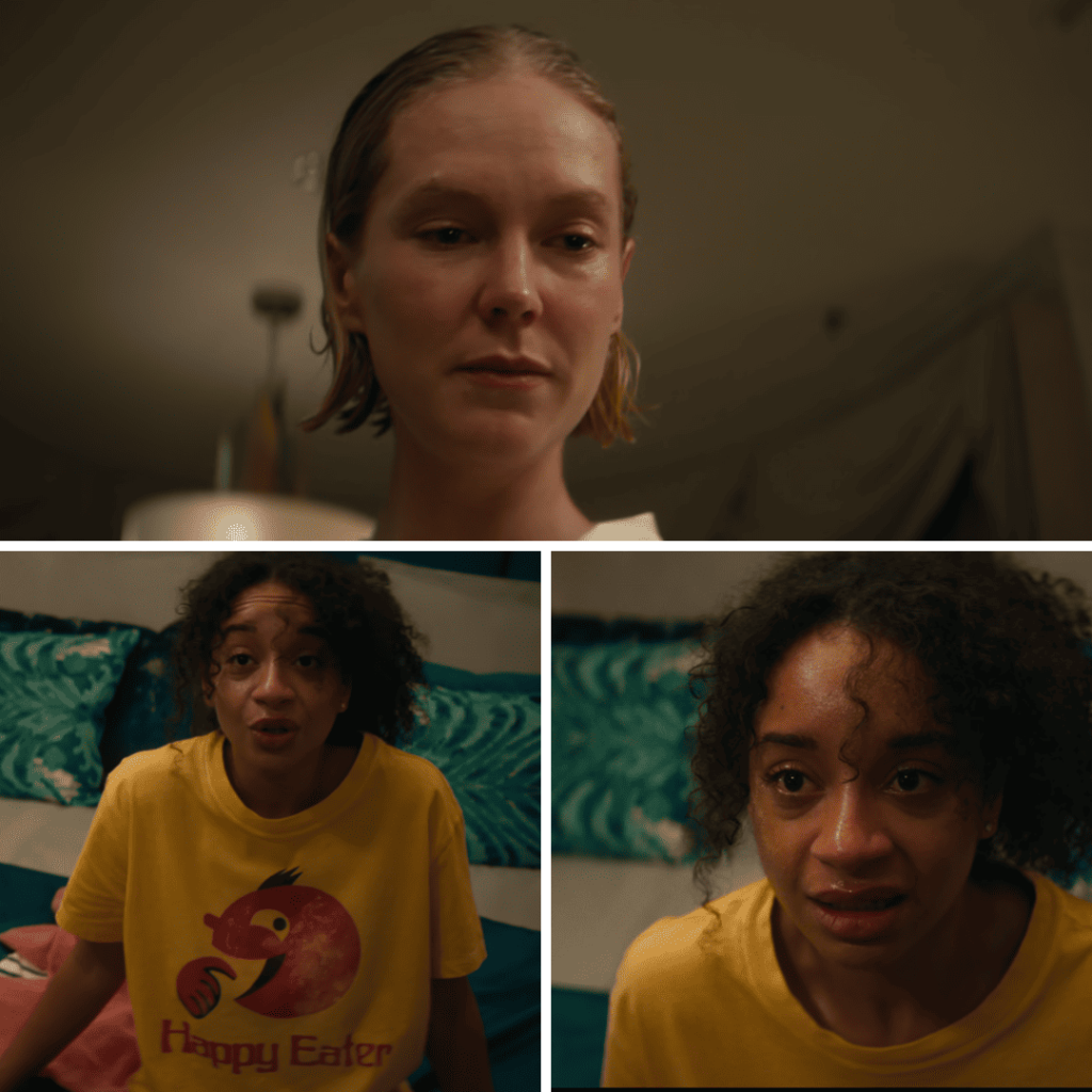 Black Mirror Season 7 Reflection: A 3-image grid showcasing Verity and Maria from Bête Noire, highlighting the psychological and existential struggle over control and vengeance