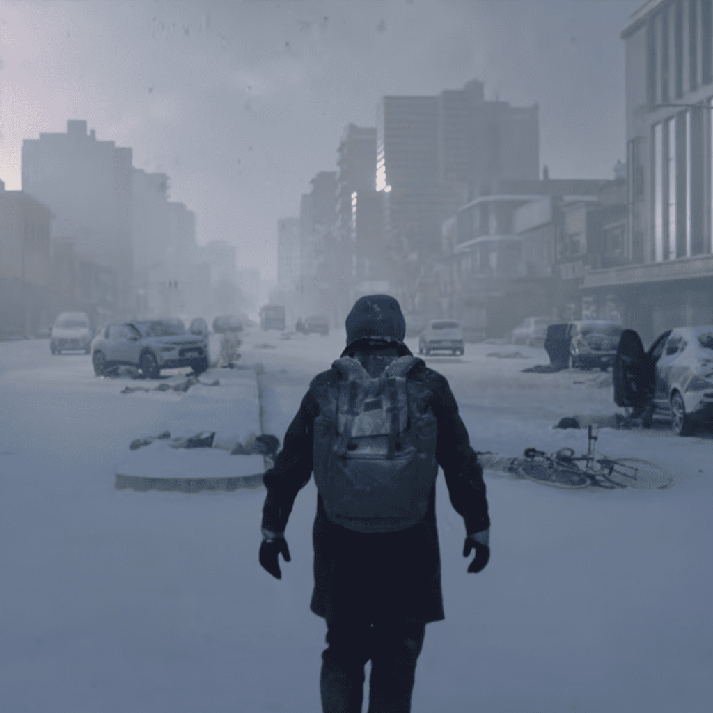 Juan Salvo stands with back turned on deserted city street – The Eternaut Review