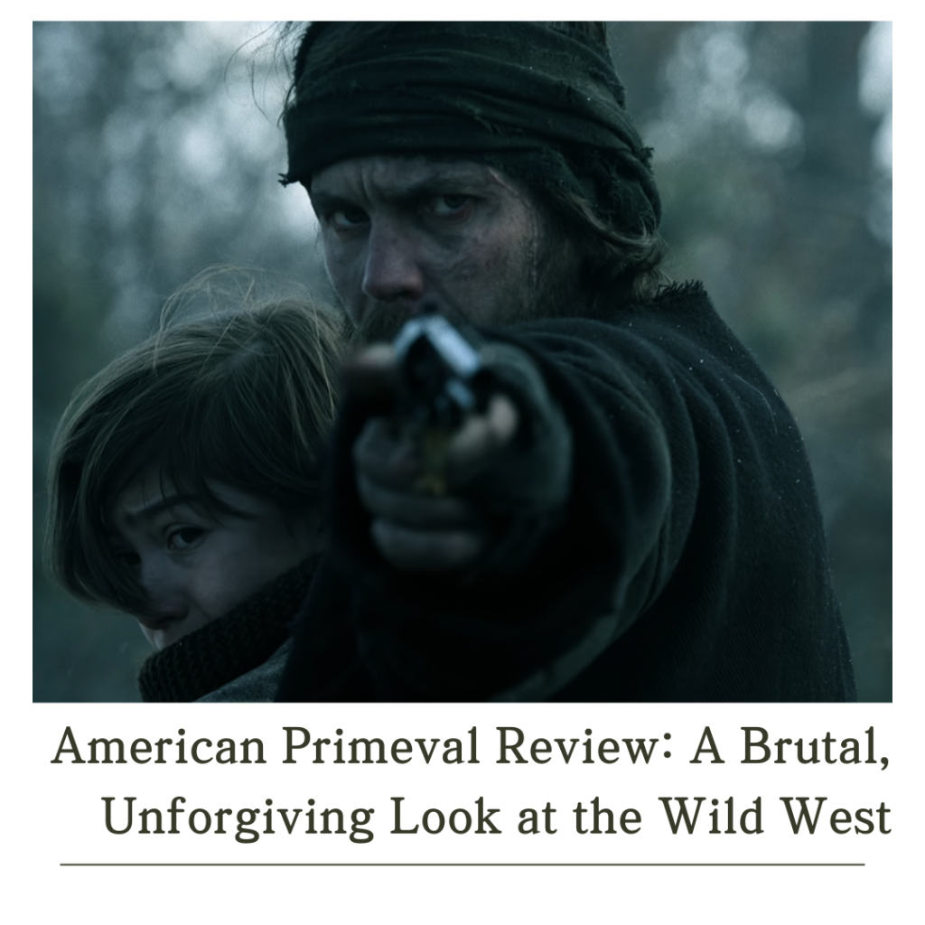 American Primeval Review: Isaac on horseback points a gun at Sara in a tense standoff