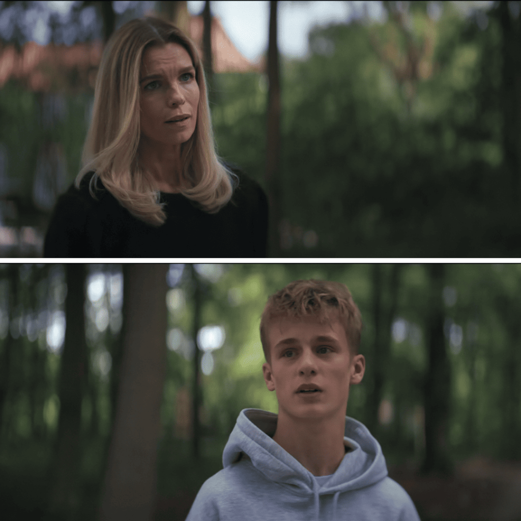 Secrets We Keep: Close-ups of Cecile and Oscar during their tense final confrontation