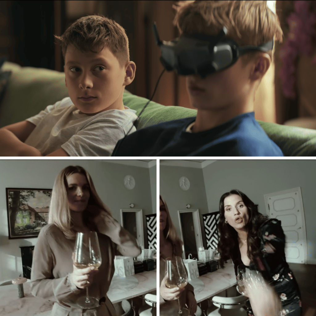 "Images of Viggo and Oscar wearing a drone headset, and disturbing drone footage of Cecile and Katarina in Secrets We Keep