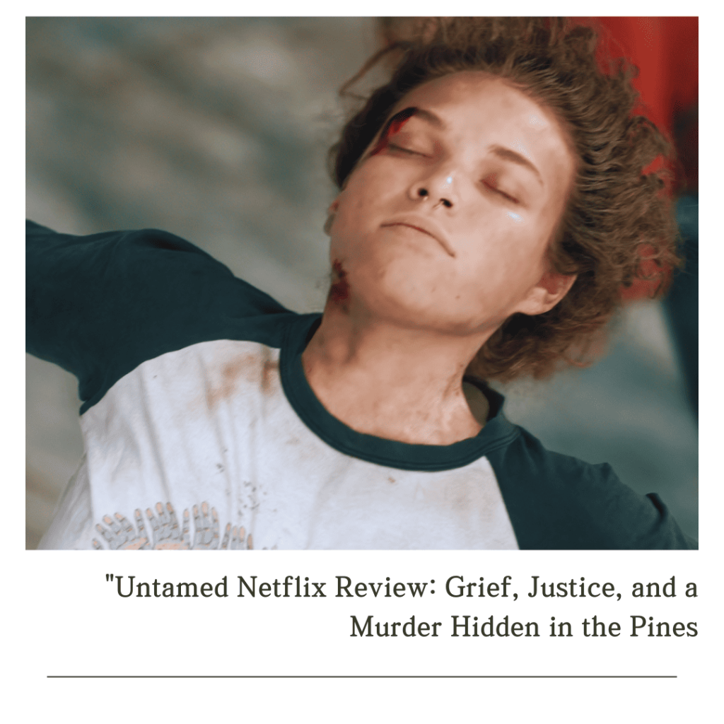 Untamed Netflix Review: Lucy’s body suspended mid-air after falling from a cliff, tangled in climbing ropes.