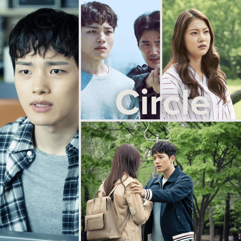 Scenes from Circle, a sci-fi K-drama like Squid Game, showing tense confrontations and futuristic intrigue.