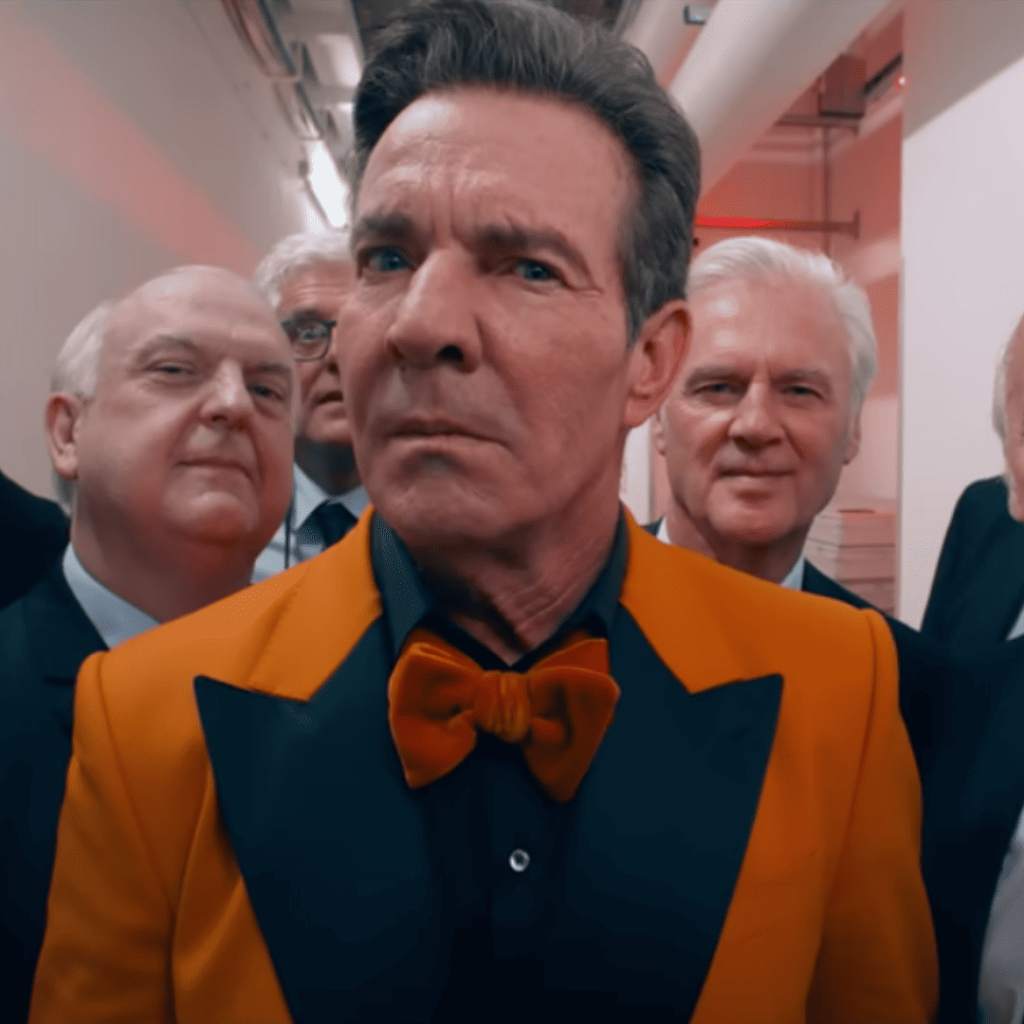 The Substance movie explained through a predatory gaze: Harvey and the board surround Sue like vultures, eyes fixed with hunger before they feast on flesh and power.