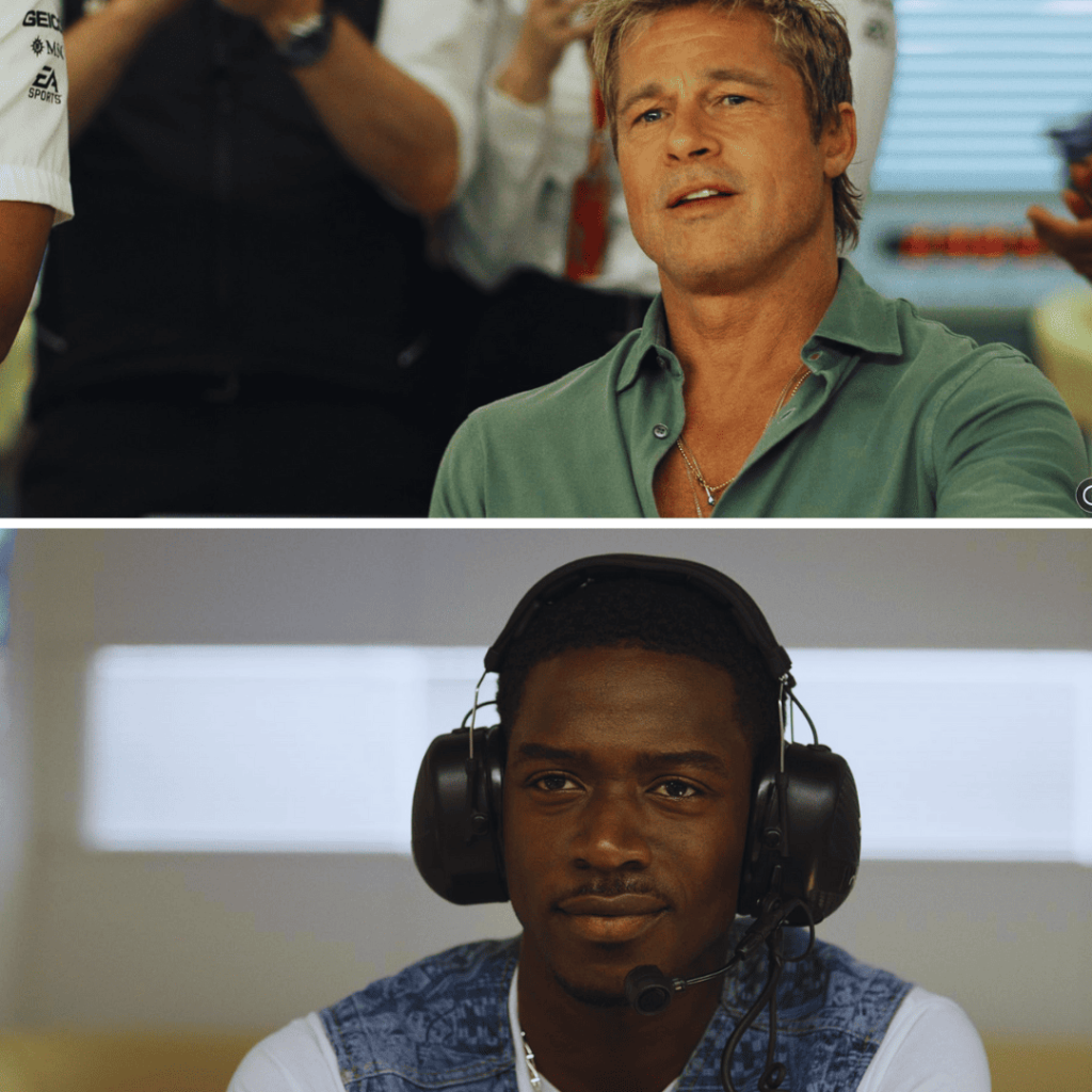 Two-shot image of Brad Pitt and Damson Idris for the F1 movie review.
