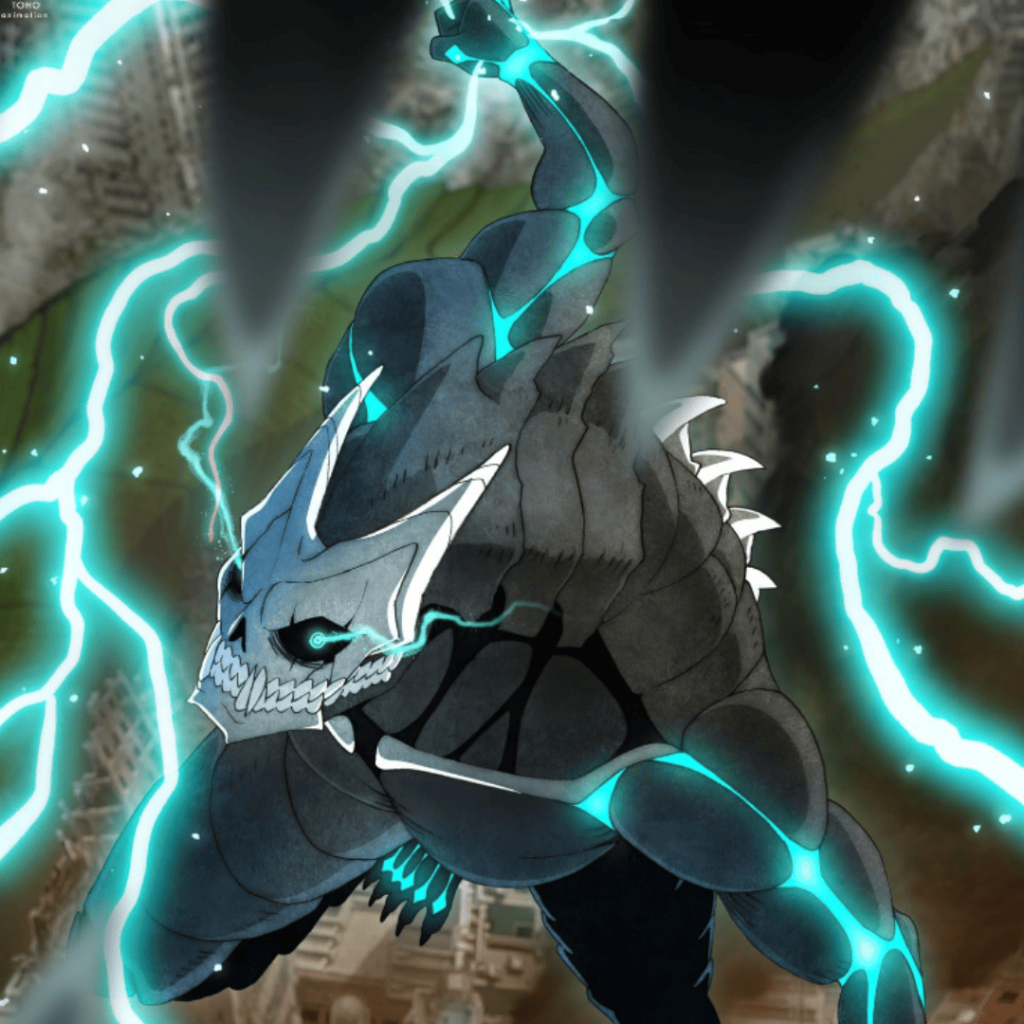 Current Watchlist September 2025: Promo poster for anime Kaiju No. 8 showing Kafka Hibino in his kaiju-transformed state.