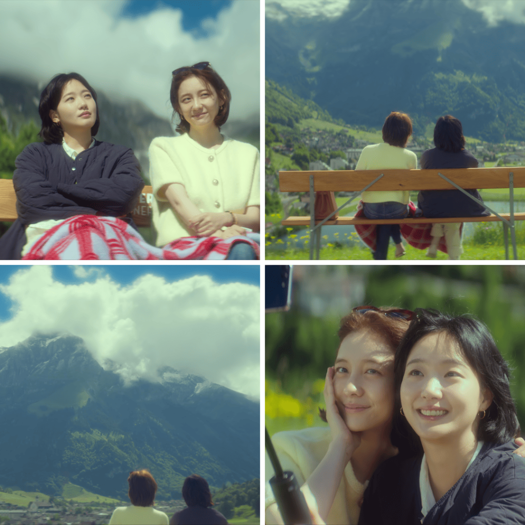 You and Everything Else Kdrama Review: Four-image grid of Eun-jung and Sang-yeon in the Swiss Alps, reflecting both conflict and connection.