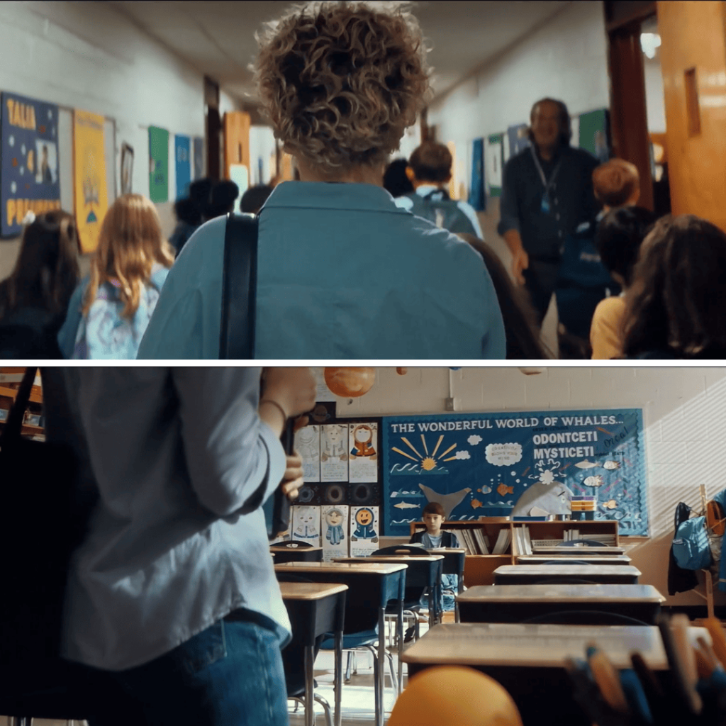 Weapons Movie Review grid of Justine and Alex in the classroom after the morning the children vanish.