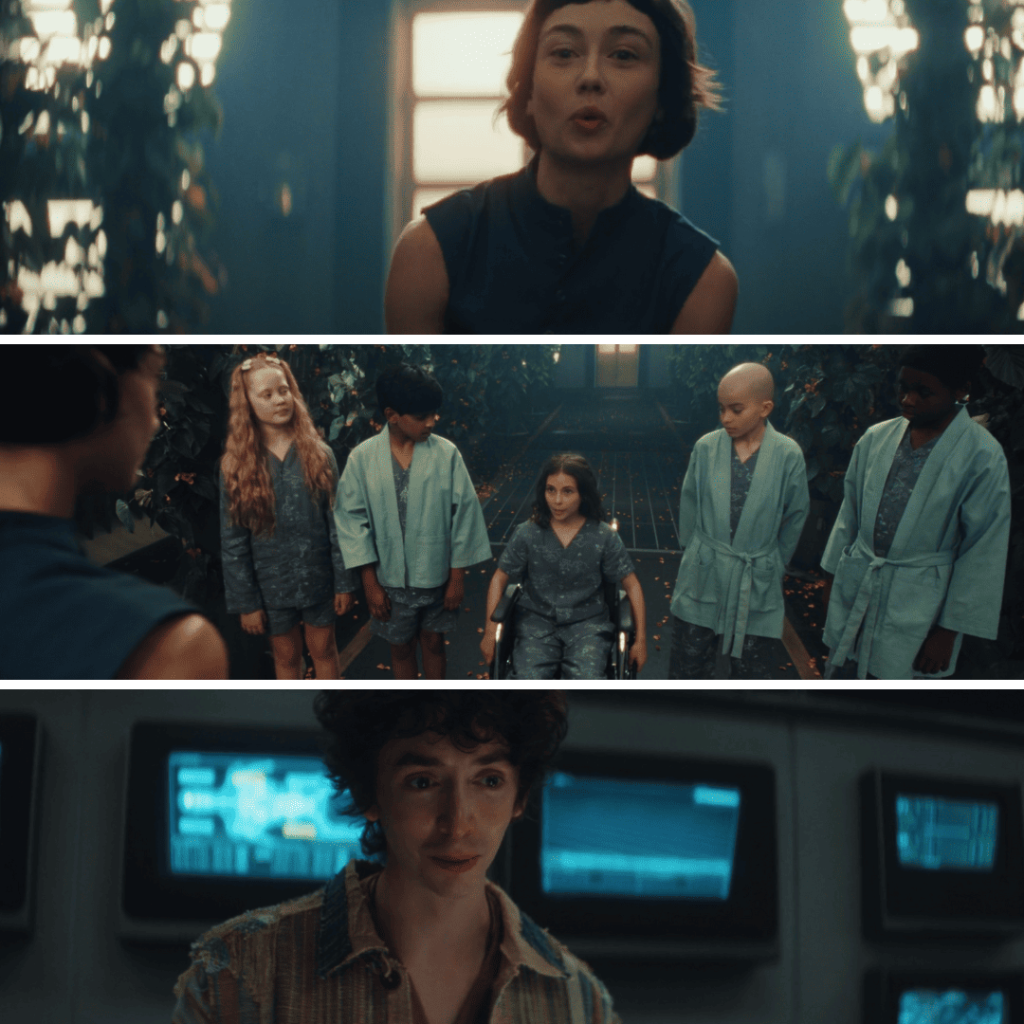 Alien Earth Midseason Review collage of Wendy explaining procedures to children and Boy Kavalier.