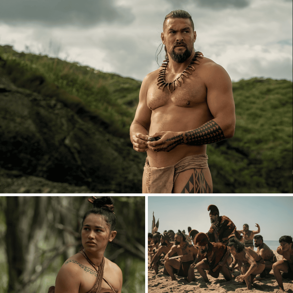Current Watchlist September 2025: Jason Momoa as Ka‘iana and Te Ao o Hinepehinga as Kupuohi in Chief of War promotional stills.