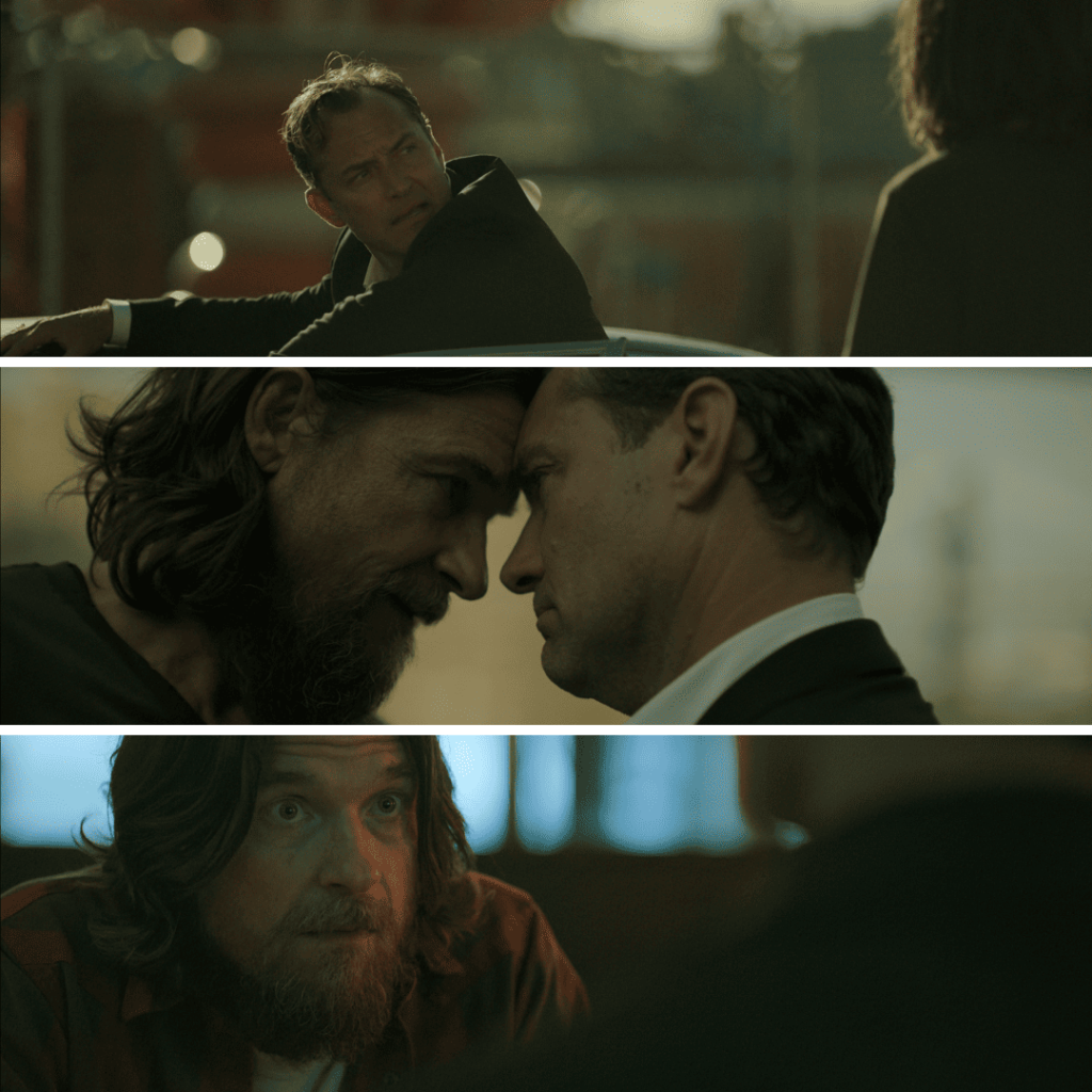 Current Watchlist September 2025: Jude Law as Jake Friedken and Jason Bateman as Vince Friedken in Netflix’s Black Rabbit stills.
