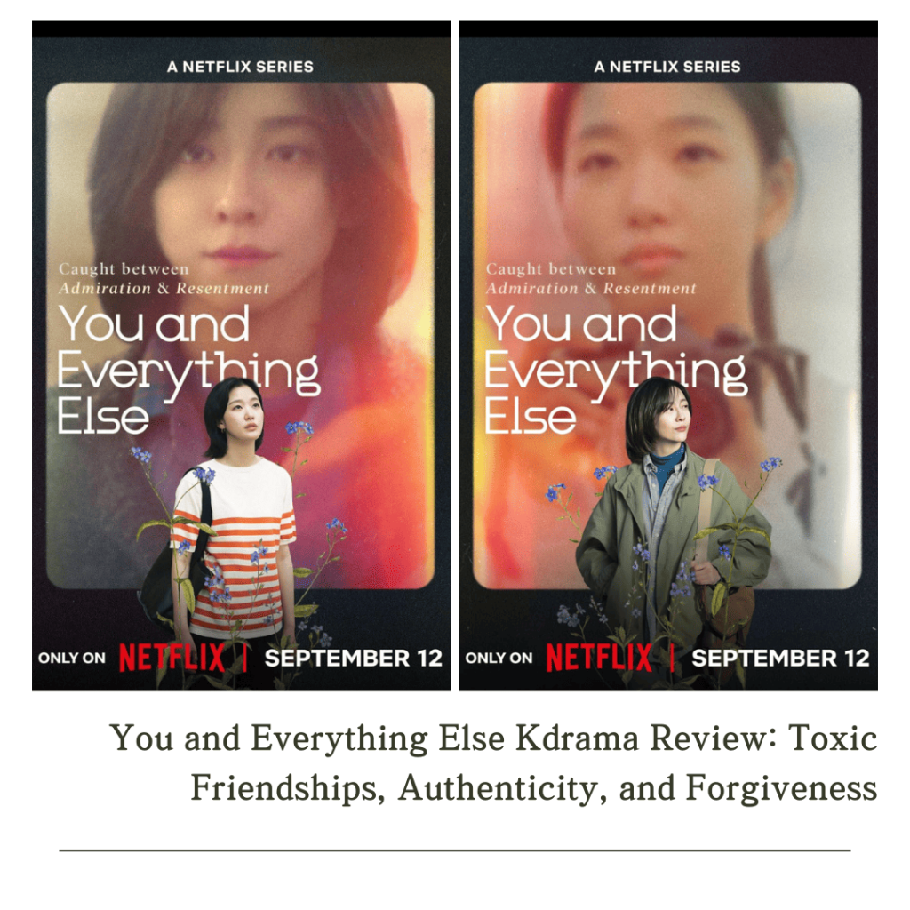 You and Everything Else Kdrama Review: Two promotional posters for You and Everything Else featuring Sang-yeon and Eun-jung layered in contrasting cutouts, symbolizing their complex relationship.
