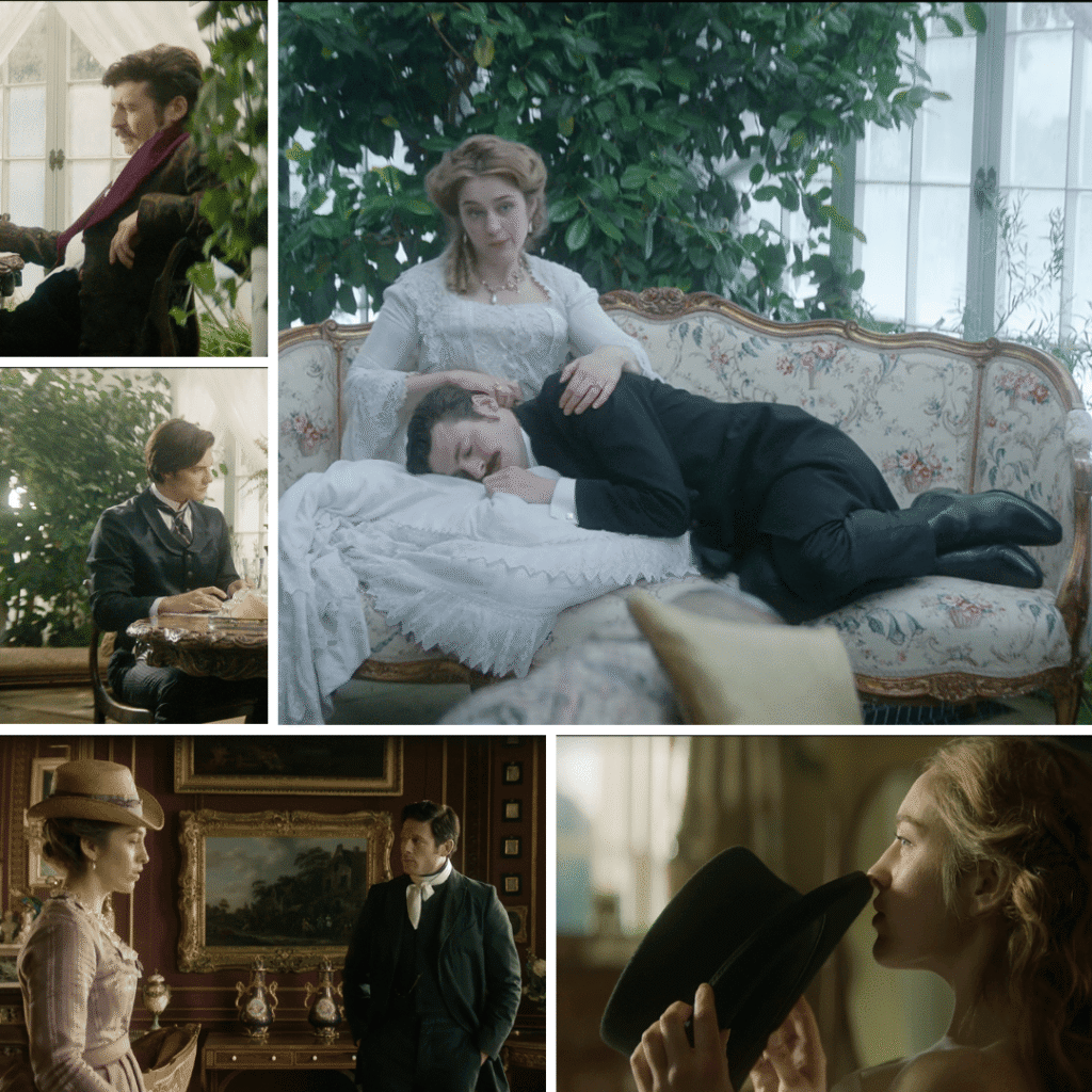 The House of Guinness Netflix Review: Collage of Arthur, Edward, and Lady Olivia Hedges with Arthur and Rafferty, foreshadowing betrayal and the climactic gunshot that ends Season One