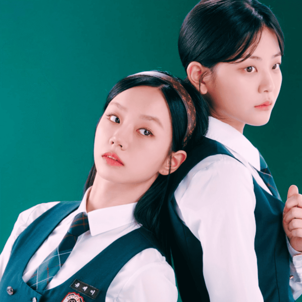 Friendly Rivalry Sublime promo poster of Chung Soo-bin and Lee Hye-ri in school uniforms, conveying tension and ambition found in Kdramas like You and Everything Else