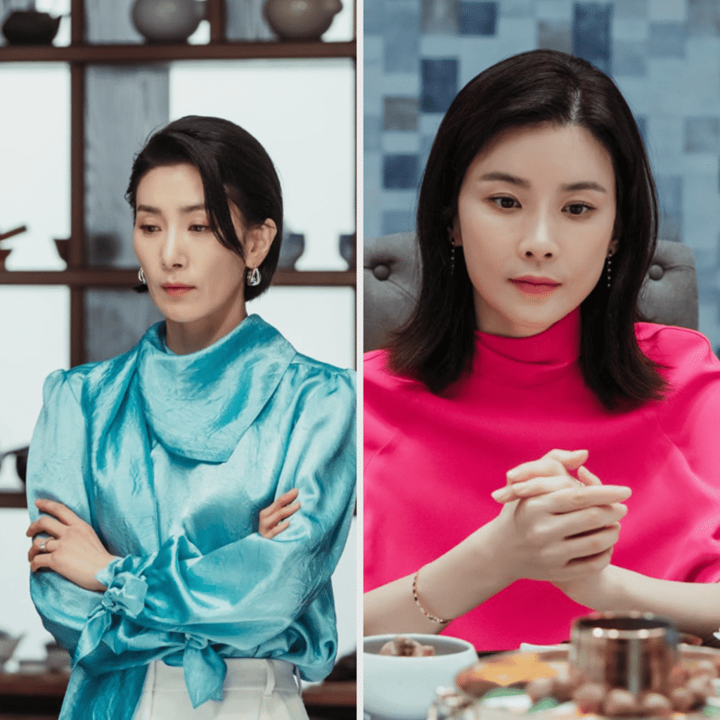 Mine TvN promo posters of Lee Bo-young and Kim Seo-hyung side by side, exuding luxury and tension like in Kdramas like You and Everything Else