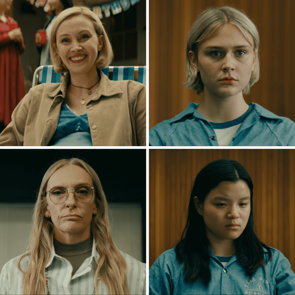 Four-image grid of Evelyn, Laura, Leila, and Abbie revealing the personal cost of pursuing perfection within the Tall Pines utopia. | Wayward Netflix Review