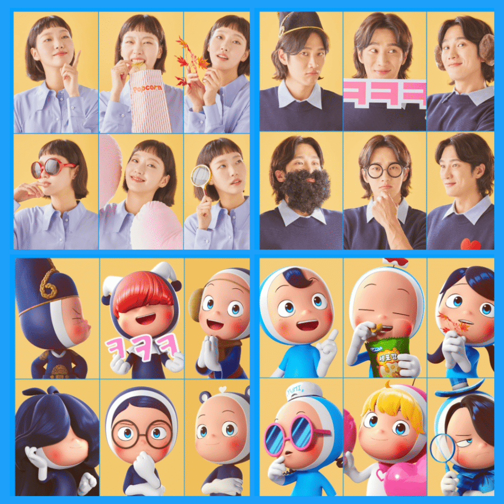 Yumi’s Cells Promo poster collage featuring animated and live-action characters, blending whimsy and self-reflection like in Kdramas like You and Everything Else.