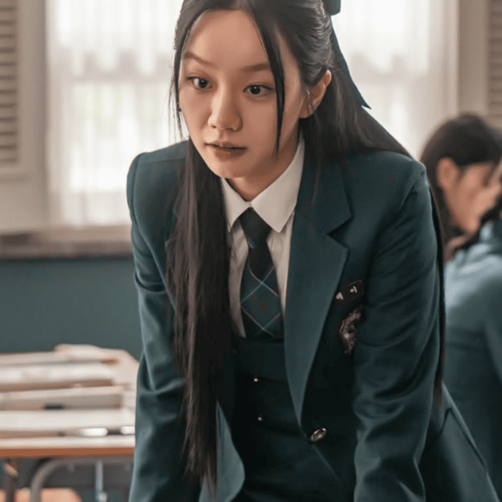 Friendly Rivalry Promo poster of Lee Hye-ri in her school uniform, symbolizing youthful nostalgia and introspection found in Kdramas like You and Everything Else.