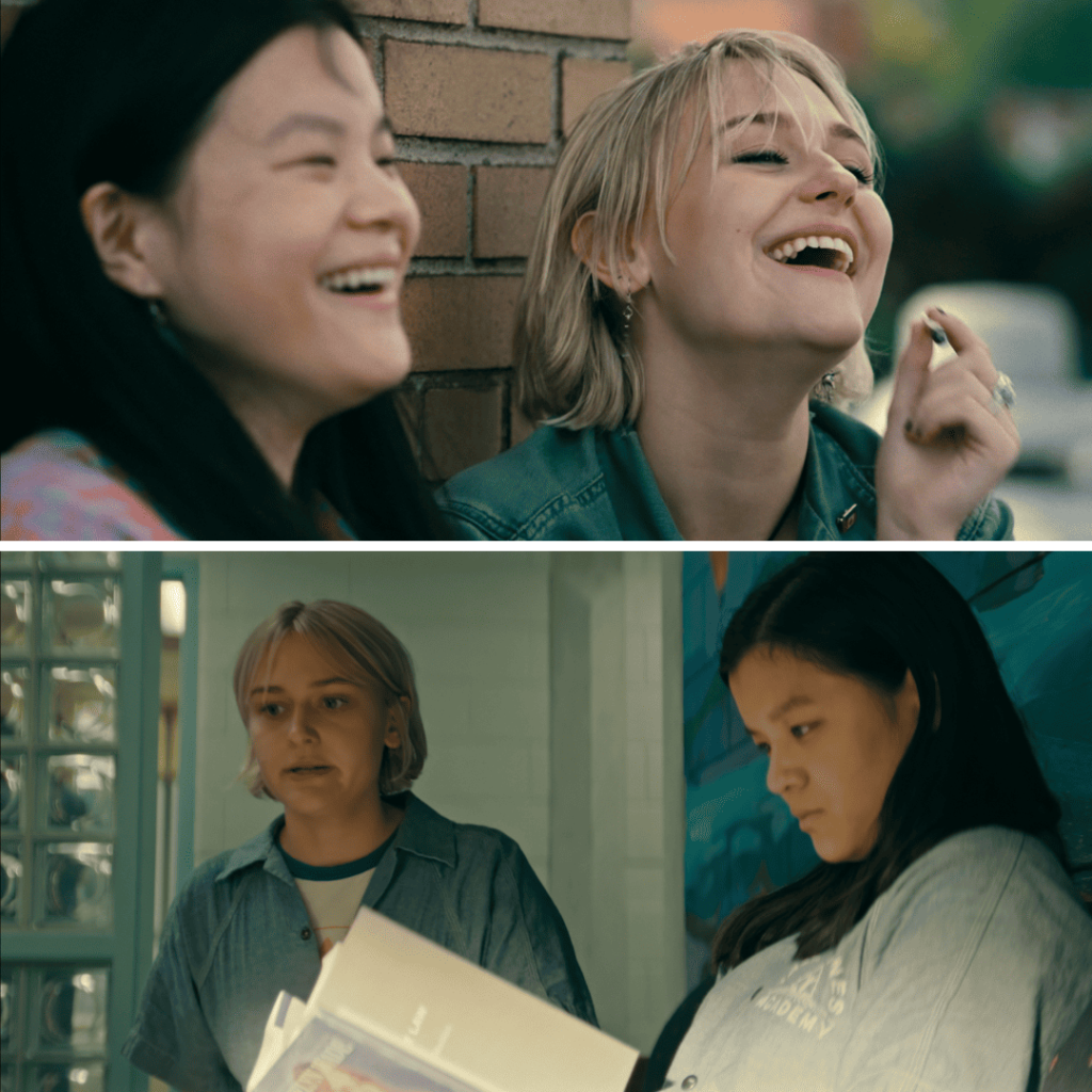 Two-image grid showing Abbie and Leila in high school before entering Tall Pines and later within the institution’s rigid therapy system. | Wayward Netflix Review
