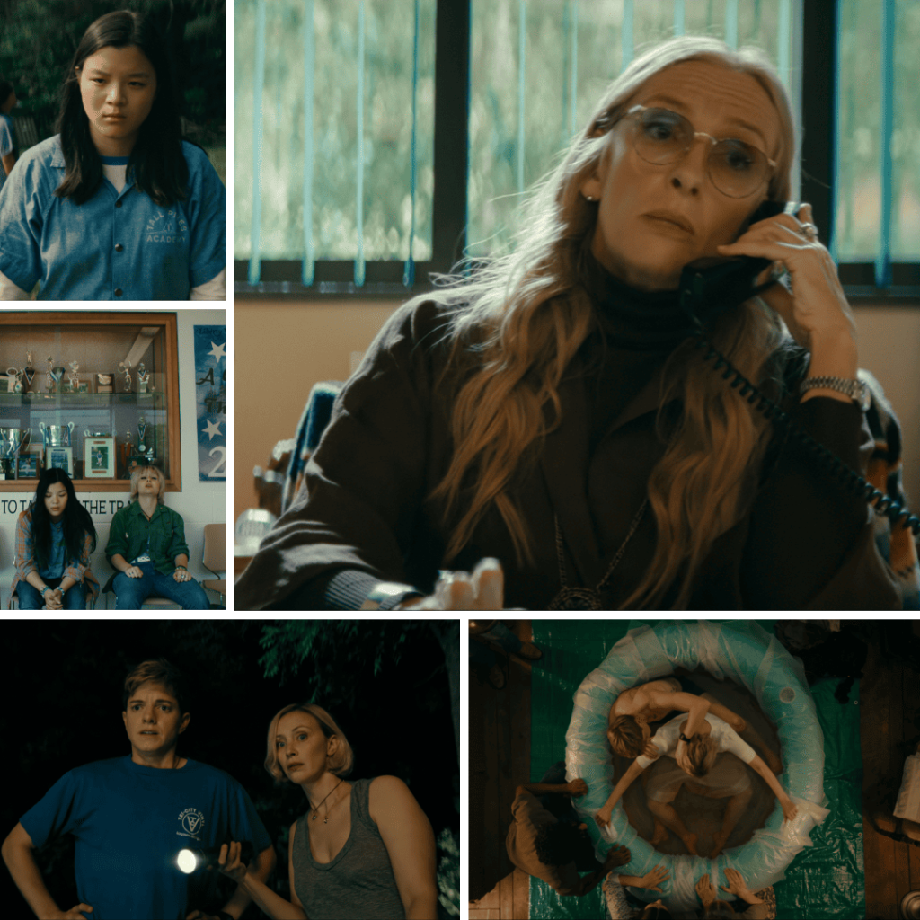 Collage of Evelyn Wade, Abbie, Leila, and Alex from Wayward (2025), highlighting fractured relationships and the mysterious “Leap” experiment. | Wayward Netflix Review