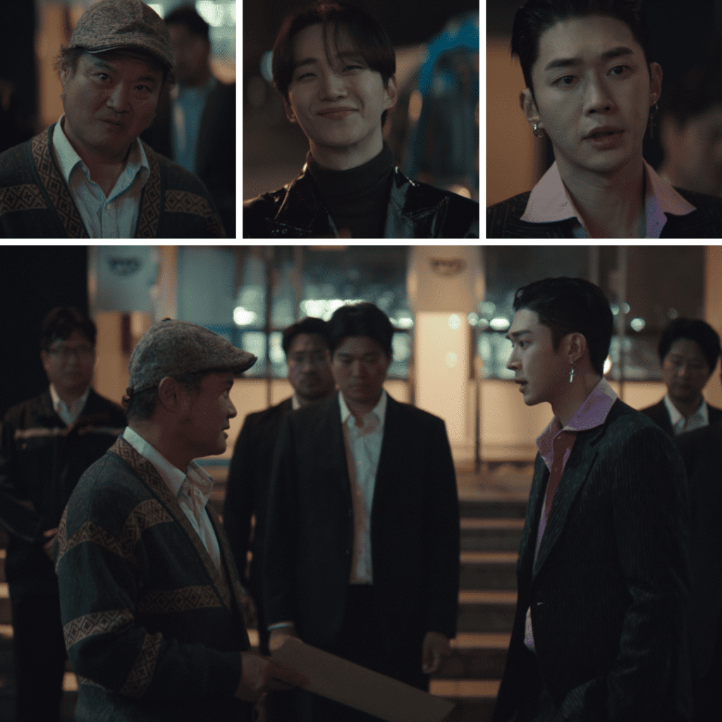 Typhoon Family First Impressions collage of Pyo Bak Ho, Pyo Hyeon Jun, and Kang Tae Pung in moments of rivalry and power.