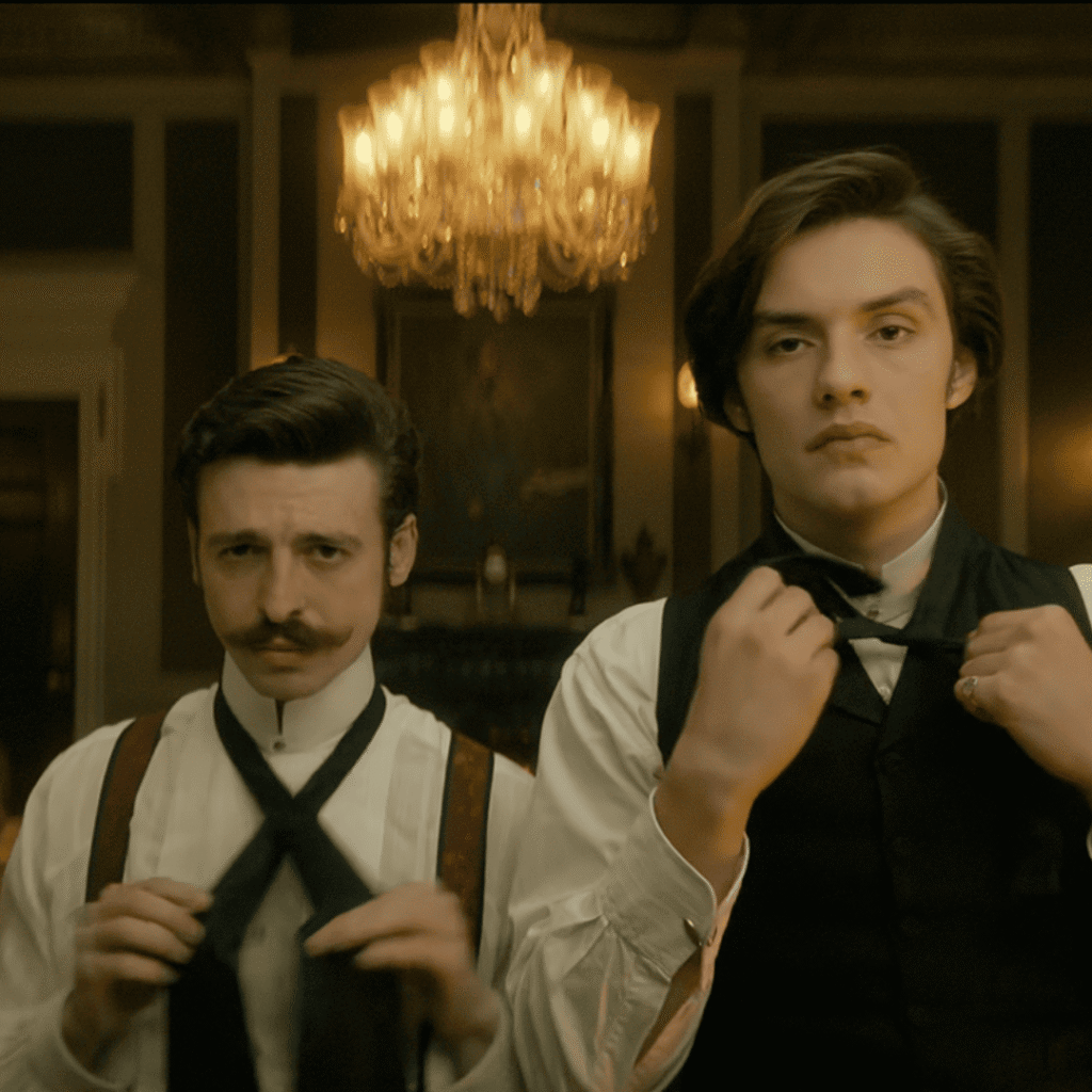 The House of Guinness Netflix Review: Arthur and Edward Guinness preparing for their father’s funeral, reflecting their conflicting visions for the family’s future.