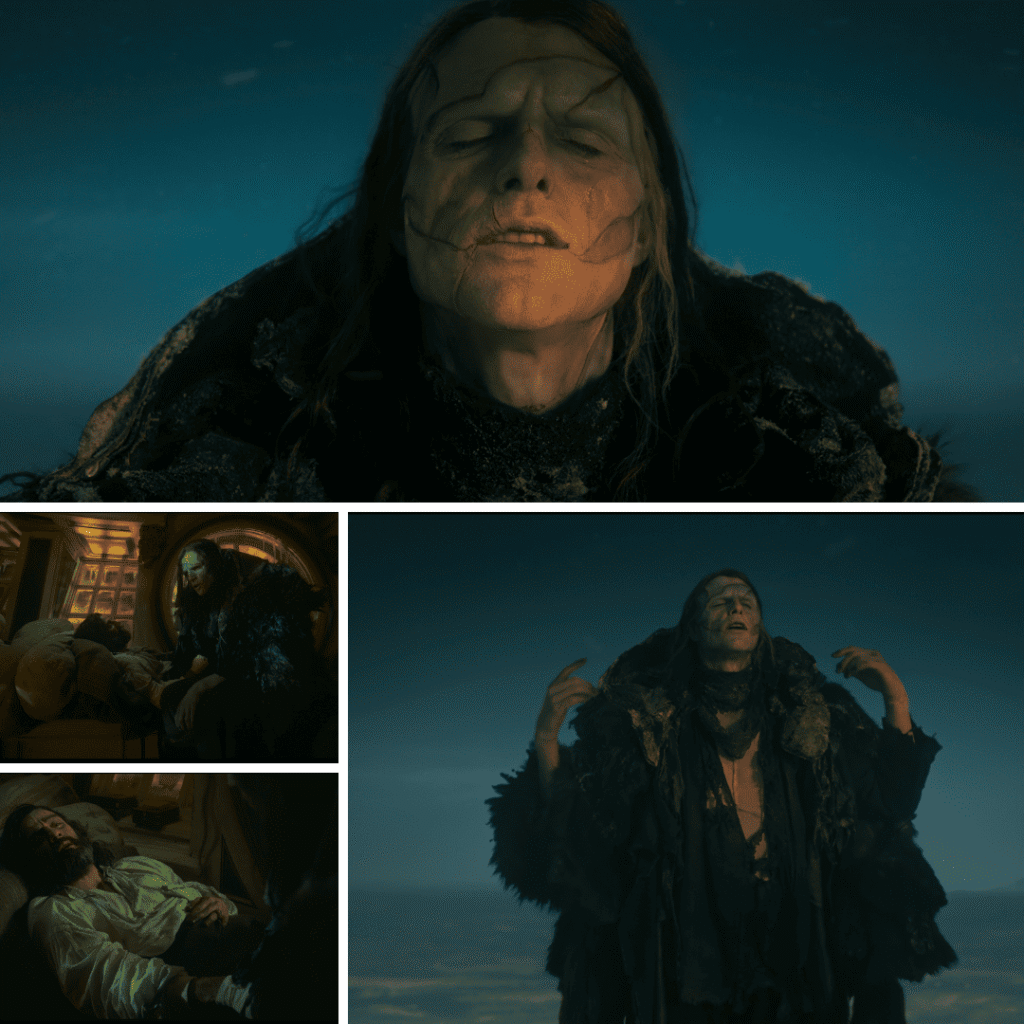 Frankenstein Netflix Review: Victor and the creature on the ship, and the creature crossing the ice