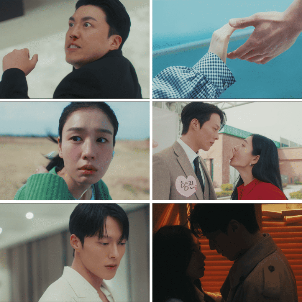 Dynamite Kiss Review collage of key scenes including the cliff moment kiss yacht scene closet scene and Ji hyeok punching the ex