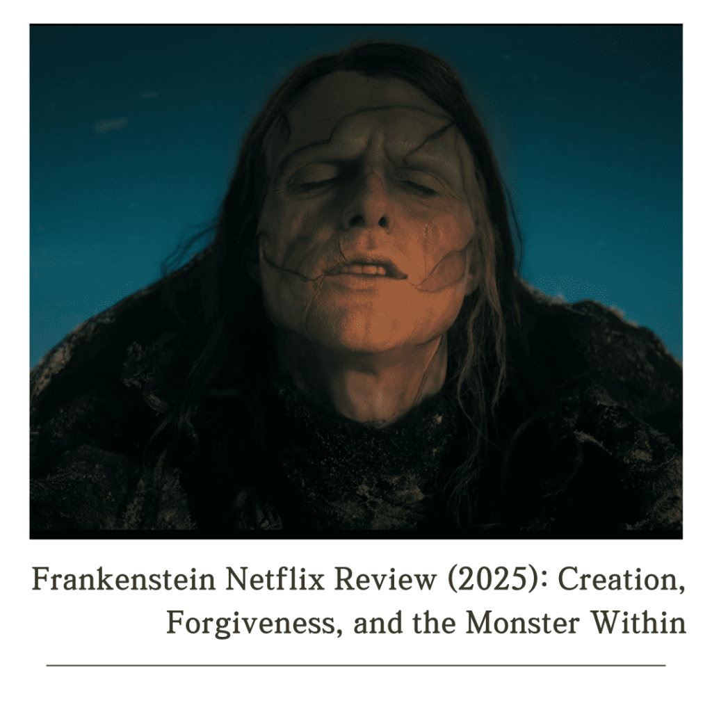 Frankenstein Netflix Review: The creature at the end of the Earth, bathed in sunlight, still from Guillermo del Toro’s Frankenstein 