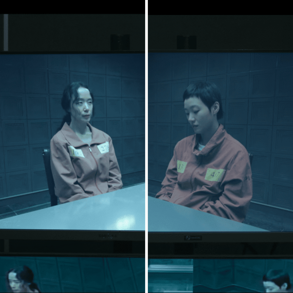 The Price of Confession Review two image grid of Yun su and Mo Eun on surveillance monitors in interrogation rooms