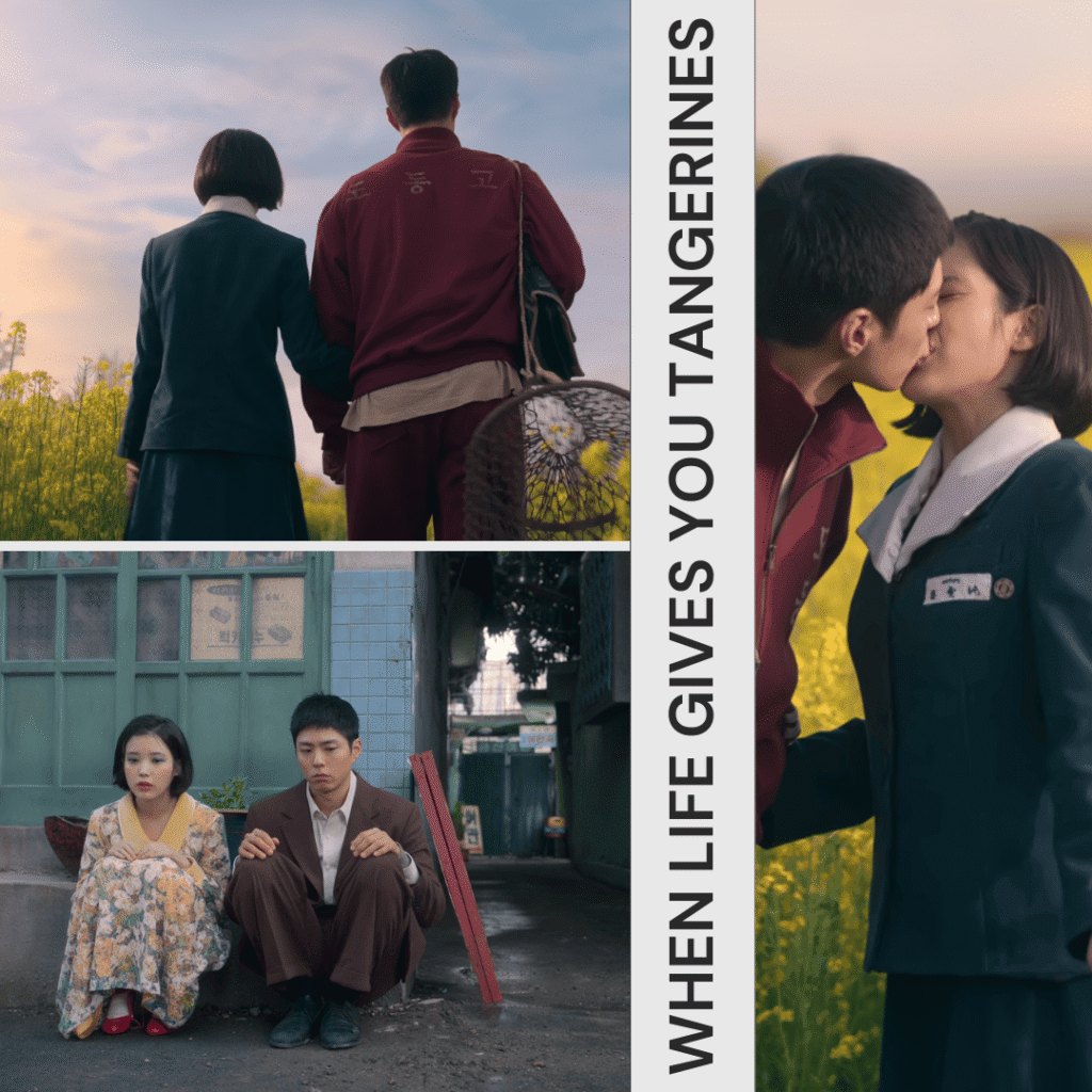 When Life Gives You Tangerines: Collage of Ae-sun and Gwan-sik at different stages of their lives in one of the best Korean dramas of 2025.