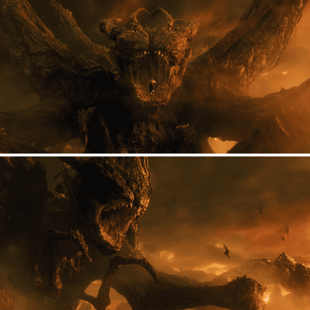 The Mind Flayer towers over Hawkins as Eleven prepares to fight in the Stranger Things season 5 finale.