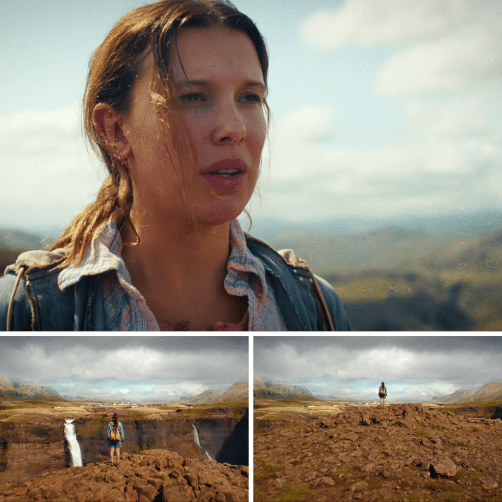 Eleven stands near waterfalls in a dreamlike sequence during the Stranger Things season 5 finale.