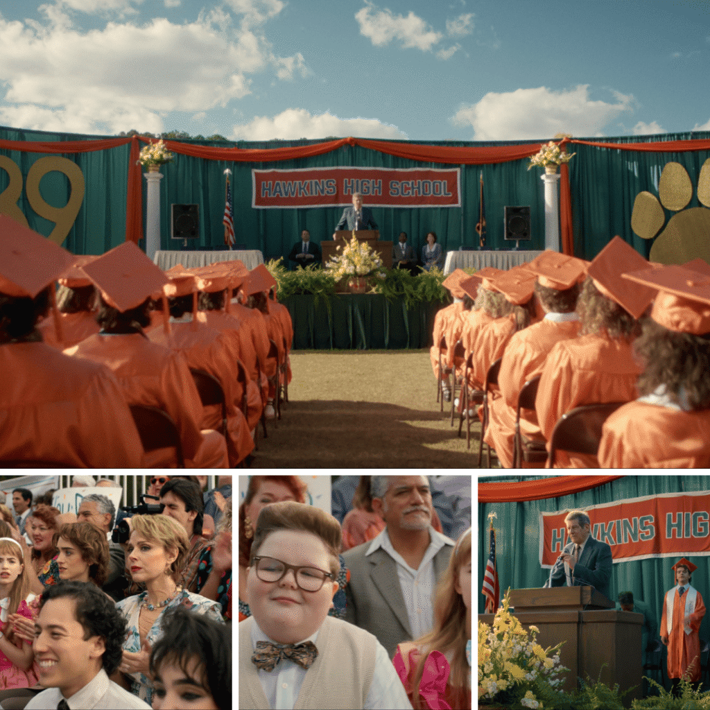 The cast attends a graduation ceremony in the Stranger Things season 5 finale during the long emotional wrap up.