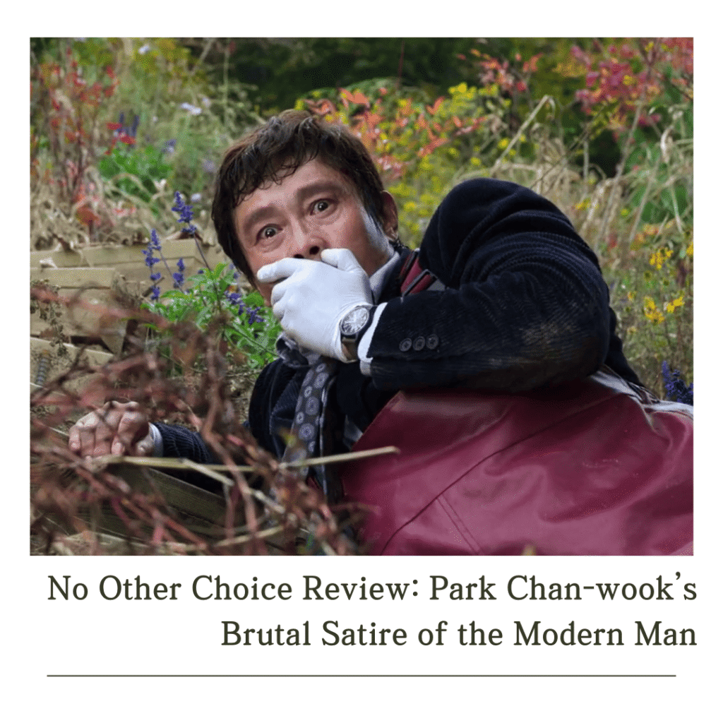 A pivotal scene from my No Other Choice Review showing Man-su reacting as Lee Ah-ra stands over the body of Gu Bum-mo