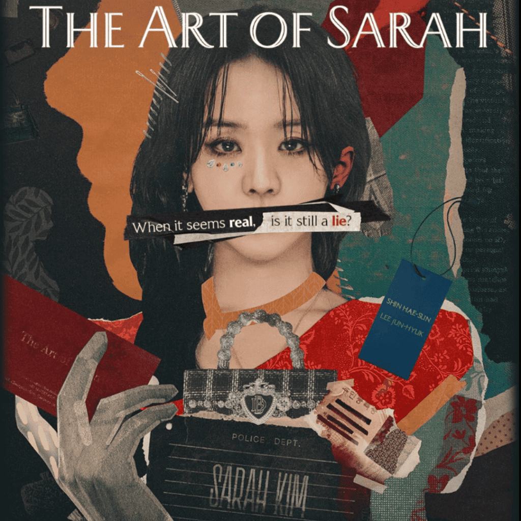 Official collage-style promo poster for The Art of Sarah Review featuring the main cast and overlapping identities.