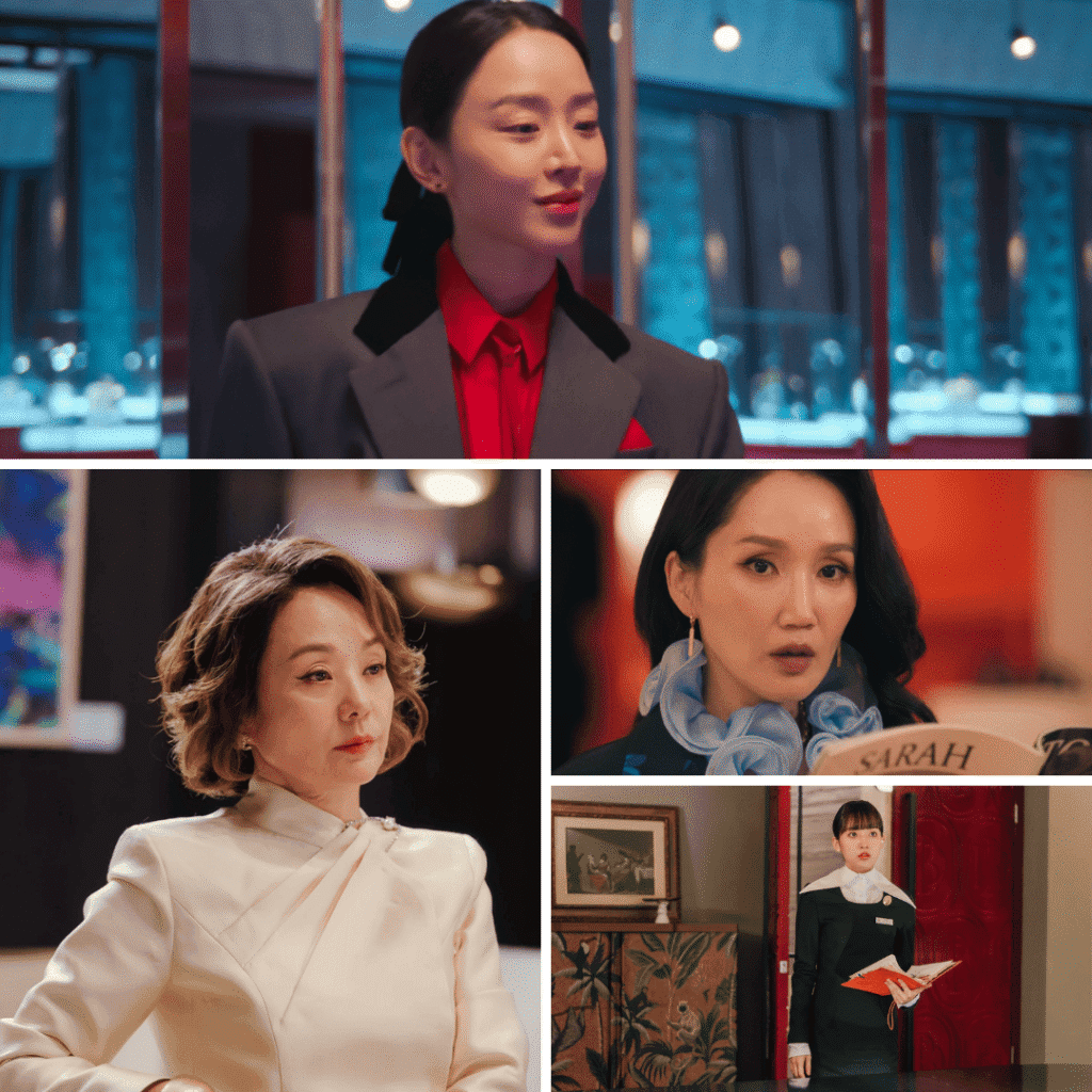 The Art of Sarah Review ensemble collage of Sarah Kim, Yeo-jin, Choi Chae-u, and Hyo-eun representing the Sunset Lie.