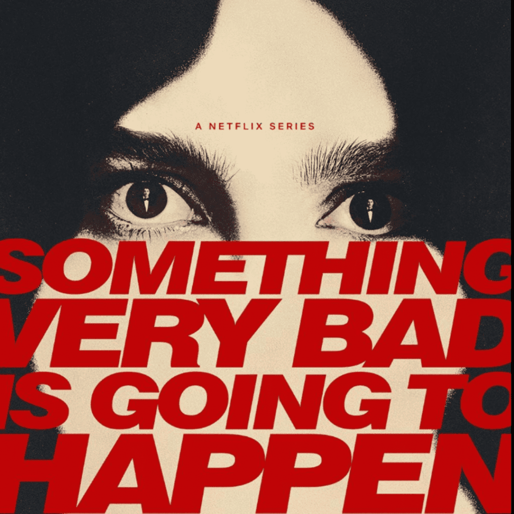 A close-up promo poster for the Something Very Bad Is Going to Happen review featuring Rachel’s face under bold red text that reads the title of the show.