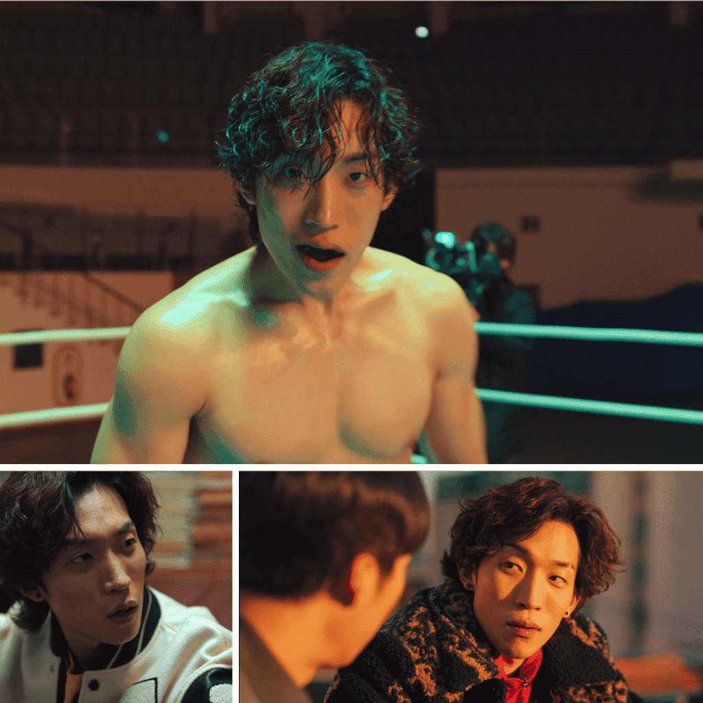 A 3-image grid of Woo-jin in various stages of debt collection and combat, featured in my Bloodhounds Season 1 Recap.