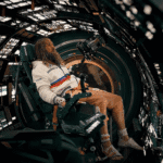 A still for the Project Hail Mary Review FAQ featuring a bewildered, long-haired Ryland Grace sitting in a tracksuit inside the Hail Mary ship, confused by his circumstances.