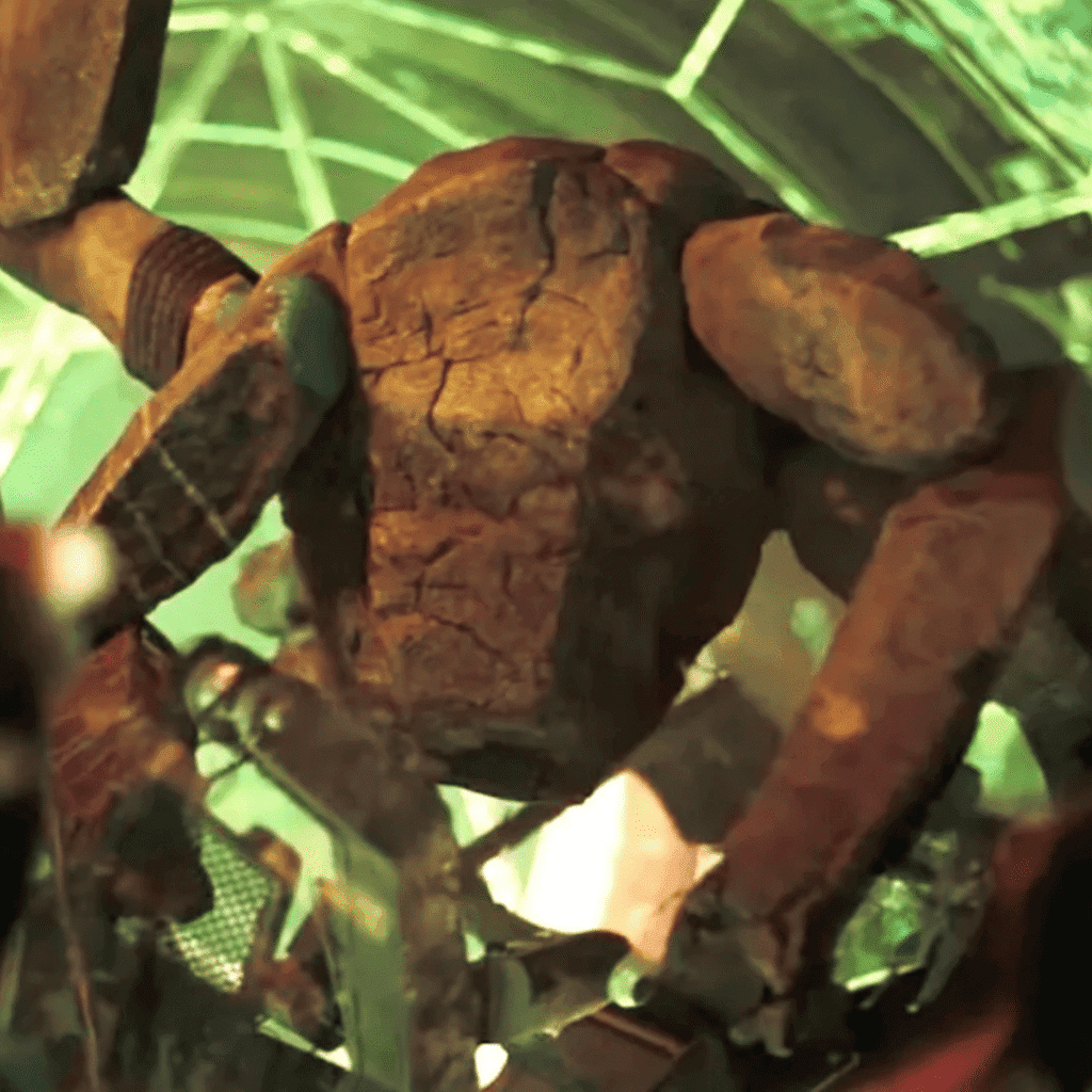 A detailed close-up for the Project Hail Mary Review of Rocky, the five-legged alien, "getting his science on" and focused on established communication.