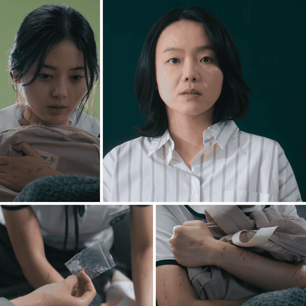 A four-image grid layout featured in our Teach You a Lesson review illustrating cyberbullying campaigns and high school study pill addiction.