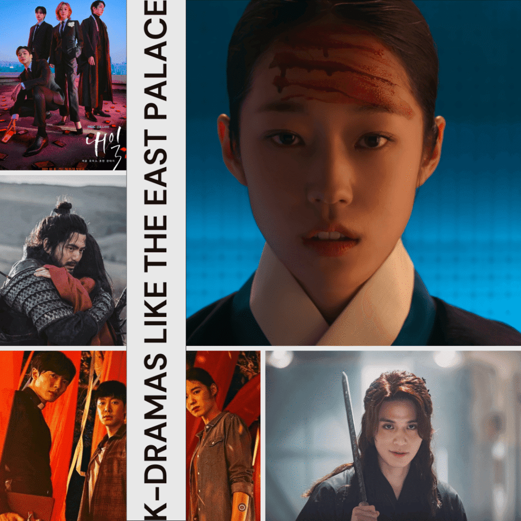 Main blog cover collage featuring key stills and promotional posters from Tomorrow, Bulgasal: Immortal Souls, The Guest, Tale of the Nine Tailed, and The East Palace for our list of recommended K-dramas to watch after The East Palace.