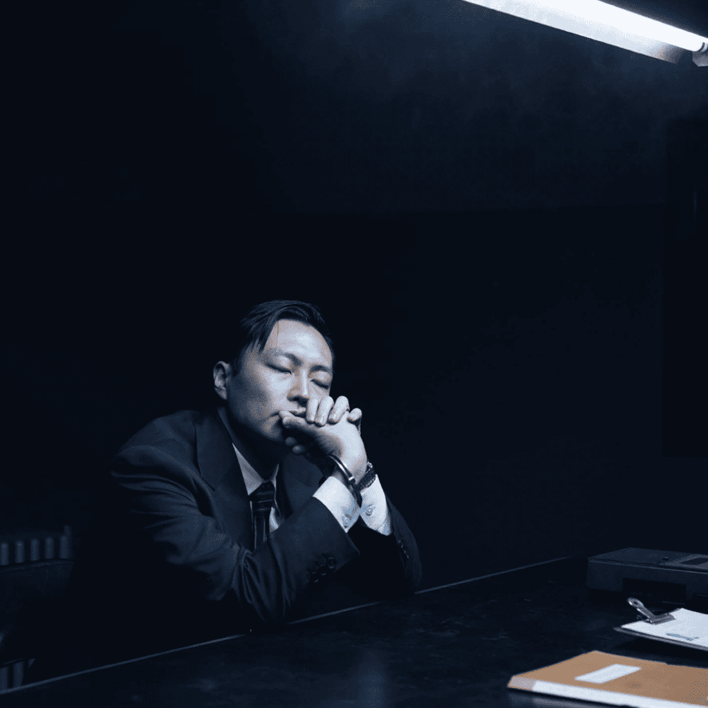 Pyo Hak-soo in handcuffs during Jang Geon-yeong's investigation in Made in Korea